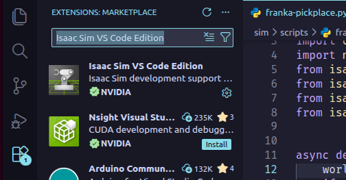 Isaac Sim VS Code Edition Extension in VS Code Marketplace
