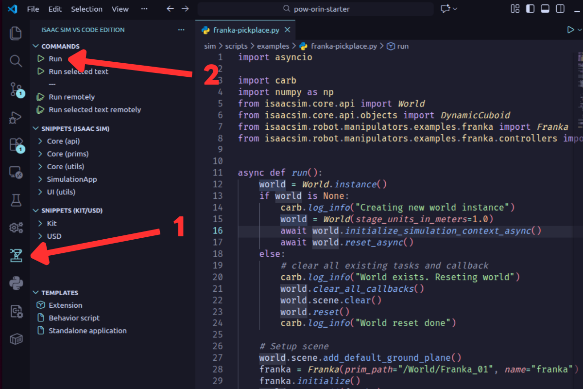 Isaac Sim VSCode Extension Run Command